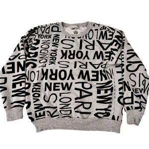 On Fire Sweatshirt Girls L Gray Long Sleeve New York Paris London Streetwear